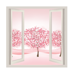 #4 Αυτοκόλλητο τοίχου παράθυρο με ανθισμένα δέντρα_1 - Sticker Box