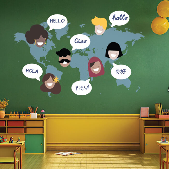 Αυτοκόλλητο για φροντιστήριο hello different language