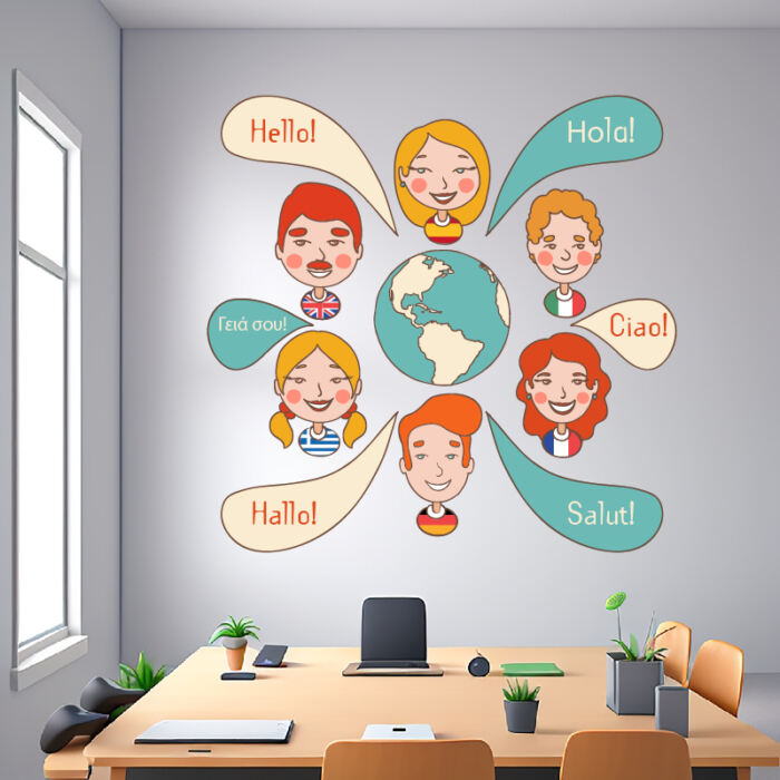 Αυτοκόλλητο για φροντιστήριο hello different language II
